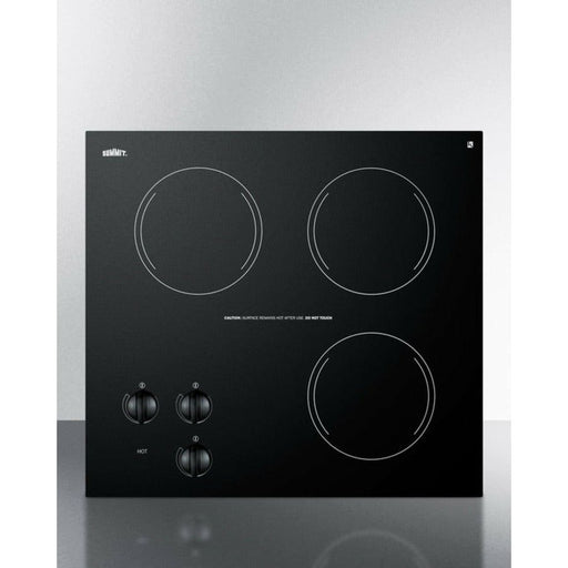 Summit Cooktops Summit 22" Wide 230V 3-Burner Radiant Cooktop with 3 Elements, Hot Surface Indicator, Installs Over Oven, ADA Compliant, UL Safety Listed, Glass Ceramic Surface, Push-to-Turn Knobs, Residual Heat Indicator Light in Black - CR3240