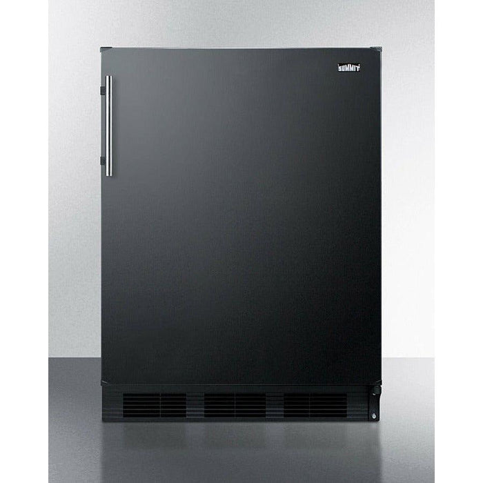 Summit 24 in. Refrigerator with 5.5 cu. ft. Capacity, 3 Adjustable Glass Shelves, Crisper Drawer, 3 Door Bins, 5-Bottle Wine Rack, Interior Lighting and Dial Thermostat: Black Cabinet - FF63BK