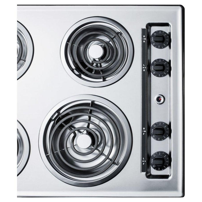 Summit 24 in. Wide 230V 4-Burner Coil Cooktop with 4-Coil Elements, Porcelain Surface, 8-Inch Burner, Three 6-Inch Burners, Push-to-Turn Controls, Recessed Top - ZEL03