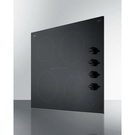 Summit 24 in. Wide 230V 4-Burner Radiant Cooktop with 4 Elements, Push-to-Turn Knobs, Schott Ceran Glass in Black - CR4B242BK