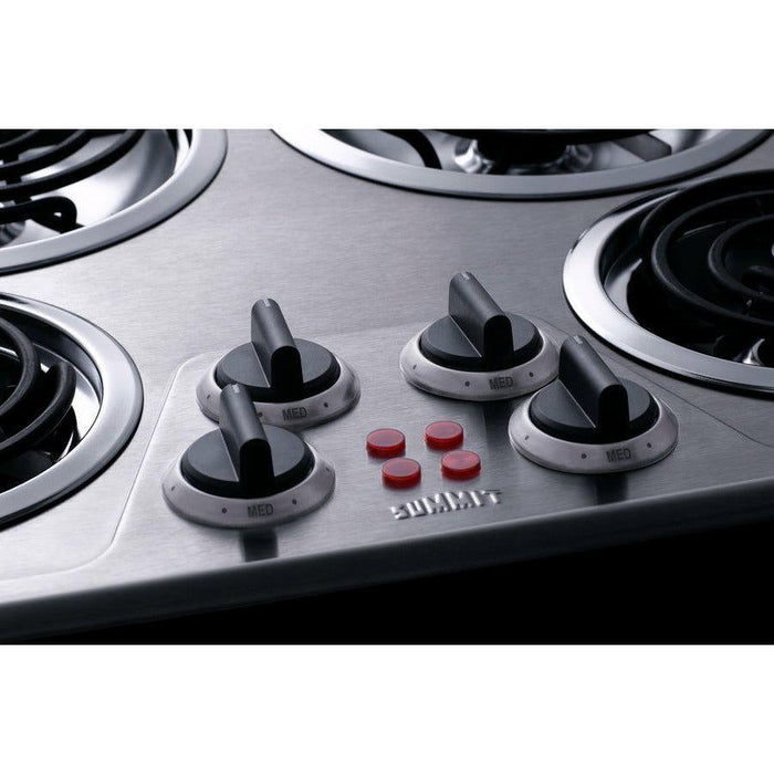 Summit 24 in. Wide 240V 4-Burner Coil Cooktop with 4 Elements, ADA Compliant, Push-to-Turn Knobs in Stainless Steel - CR4SS24