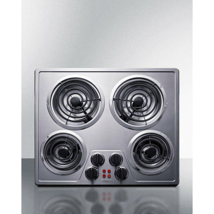 Summit 24 in. Wide 240V 4-Burner Coil Cooktop with 4 Elements, ADA Compliant, Push-to-Turn Knobs in Stainless Steel - CR4SS24