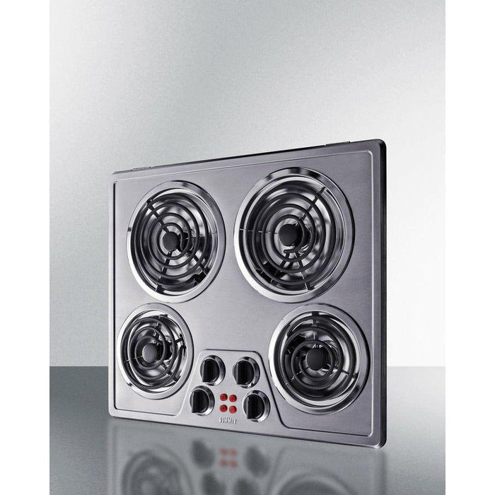 Summit 24 in. Wide 240V 4-Burner Coil Cooktop with 4 Elements, ADA Compliant, Push-to-Turn Knobs in Stainless Steel - CR4SS24