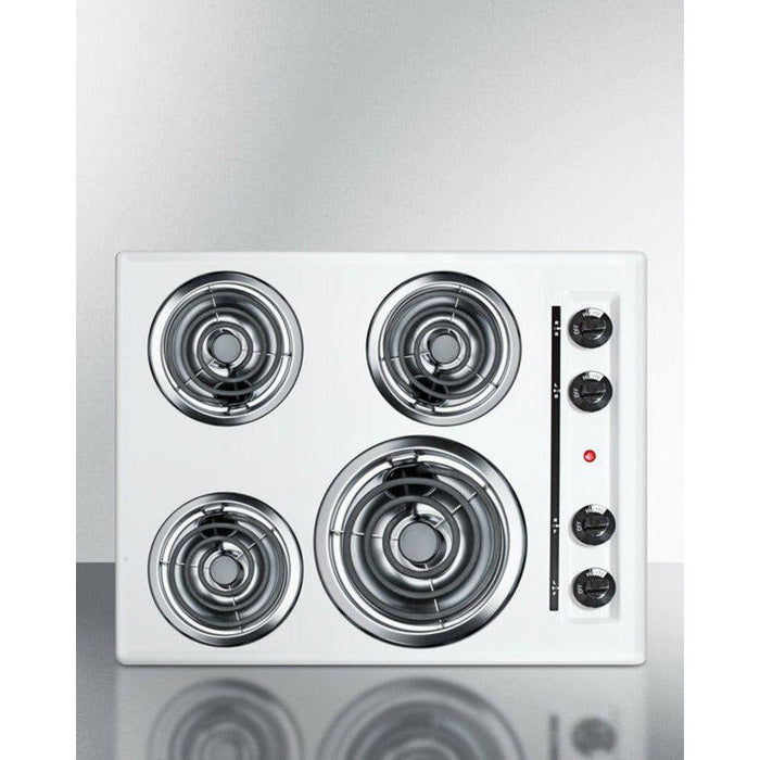 Summit 24 in. Wide 4-Burner Coil Cooktop with 4-Coil Elements, Porcelain Surface, 8-Inch Burner, Three 6-Inch Burners, Push-to-Turn Controls, Recessed Top - WEL03