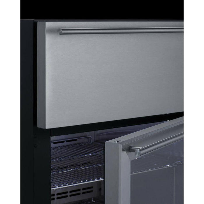 Summit 24 in. Wide Built-In Commercial Beverage Refrigerator With 4.76 cu. ft. Capacity, Top Drawer, Cantilevered Chrome Shelves, Double-Pane Tempered Glass Door - SCR615TD