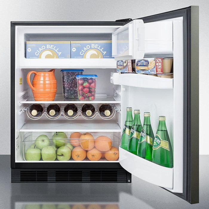 Summit 24 in. Wide Built-In Refrigerator-Freezer, ADA Compliant with 5.1 cu. ft. Capacity, 2 Glass Shelves, Crisper Drawer, Cycle Defrost, ADA Compliant, CFC Free, Wine Shelf, Slim undercounter dimensions - CT663BKBI