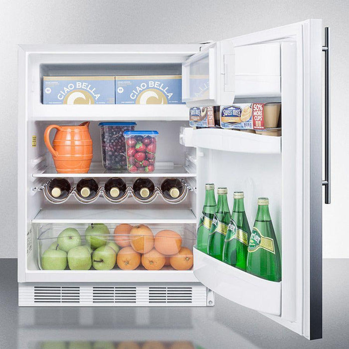 Summit 24 in. Wide Built-In Refrigerator-Freezer with 5.1 cu. ft. Capacity, 2 Glass Shelves, Crisper Drawer, Cycle Defrost, Adjustable Glass Shelves, Adjustable Thermostat - CT661WBISSH