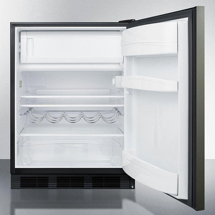 Summit 24 in. Wide Built-In Refrigerator-Freezer with 5.1 cu. ft. Capacity, 2 Glass Shelves, Crisper Drawer, Cycle Defrost, CFC Free, Wine Shelf, Adjustable Glass Shelves, Adjustable Thermostat, Cycle Defrost, Dual Evaporator Cooling - CT663BKBI