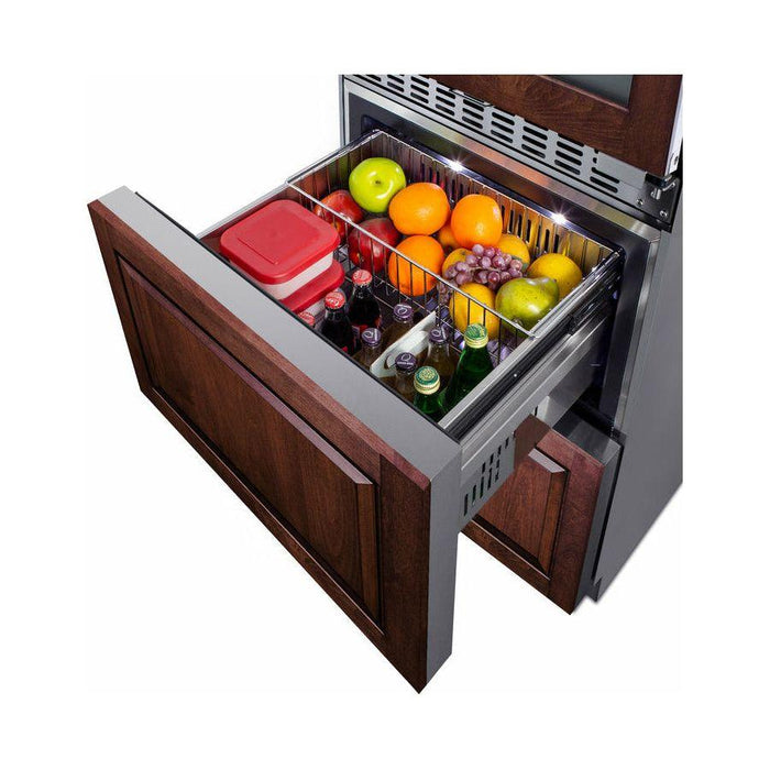 Summit 24 in. Wide Combination Dual-Zone Wine Cellar and 2-Drawer All-Refrigerator (Panels Not Included) with Door Lock, Automatic Defrost, CFC Free, Automatic Defrost, Temperature Memory Function - SWCDAR24