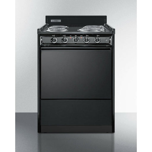 Summit Ranges Summit 24 in. Wide Electric Coil Range with 4 Coil Elements, 2.92 cu. ft. Capacity, Chrome Drip Pans and Storage Compartment in Black - TEM610C