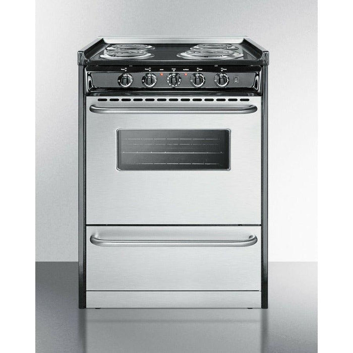 Summit 24 in. Wide Electric Coil Range with 4 Elements, 2.92 cu. ft. Total Oven Capacity, Storage Drawer, ADA Compliant, Storage Drawer - TEM610CRW