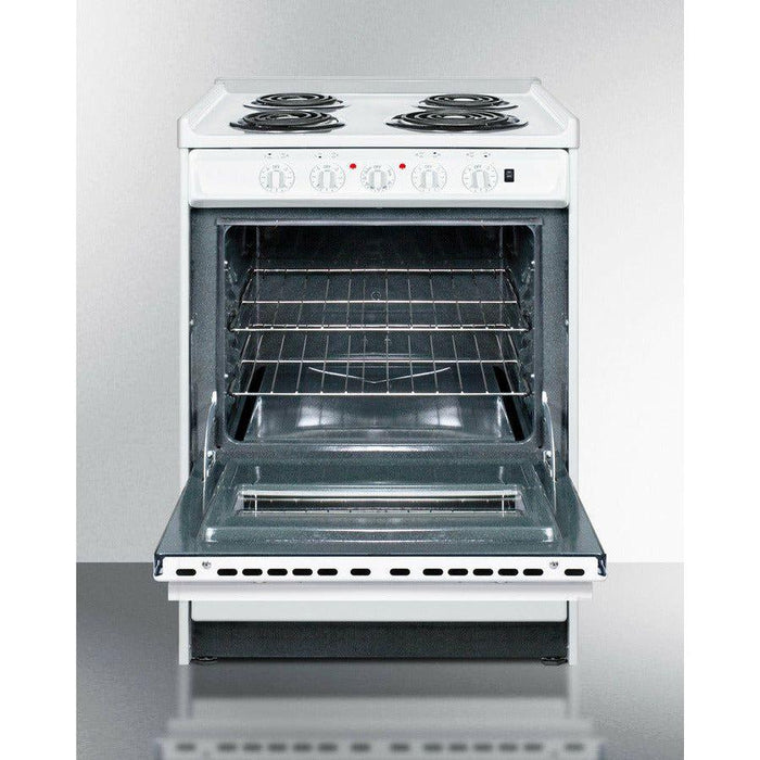 Summit 24 in. Wide Electric Coil Top Range with 4 Elements, 2.92 cu. ft. Total Oven Capacity, Storage Drawer, ADA Compliant, Storage Drawer - WEM610R