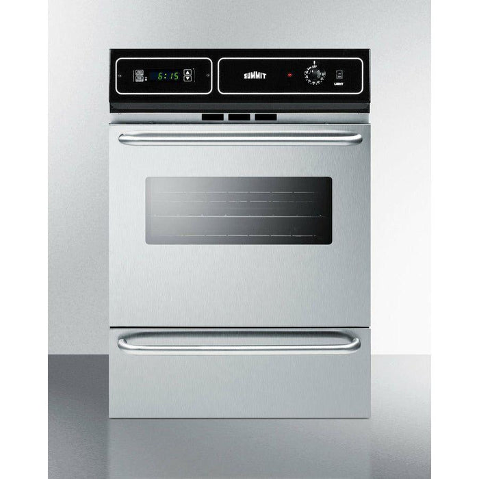 Summit 24 in. Wide Gas Wall Oven with Removable Door, LP Conversion, Electronic Ignition, Porcelain Interior, Lower Broiler, Digital Clock - TTM7212