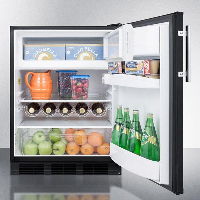 Summit 24 in. Wide Refrigerator-Freezer, ADA Compliant with 5.1 cu. ft. Capacity, 2 Glass Shelves, Right Hinge, Crisper Drawer, Cycle Defrost, ADA Compliant, Adjustable Glass Shelves, Adjustable Thermostat - CT663BKADA