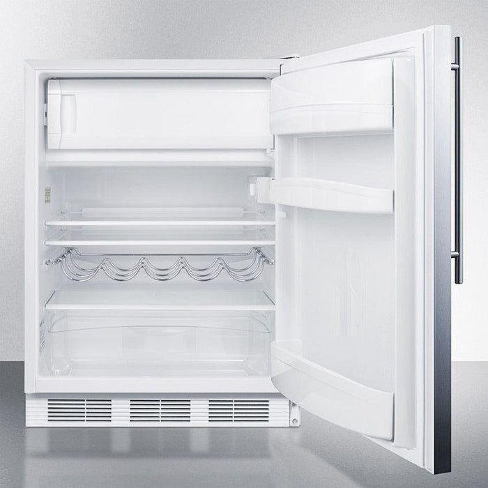 Summit 24 in. Wide Refrigerator-Freezer, ADA Compliant with 5.1 cu. ft. Capacity, 2 Glass Shelves, Right Hinge with Reversible Doors, Crisper Drawer, Cycle Defrost, ADA Compliant, Adjustable Glass Shelves, Adjustable Thermostat, CFC Free - CT661WSSH