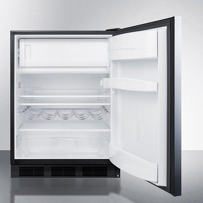 Summit 24 in. Wide Refrigerator-Freezer with 5.1 cu. ft. Capacity, 2 Glass Shelves, Right Hinge, Crisper Drawer, Cycle Defrost, Cycle Defrost, Adjustable Glass Shelves, Adjustable Thermostat, CFC Free - CT663BKSSH