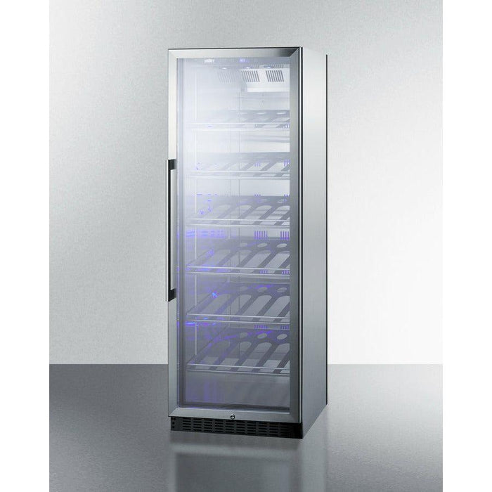 Summit 24 in. Wide Single Zone Commercial Wine Cellar with 35 Bottle Capacity, Right Hinge, Glass Door, With Lock, 6 Fixed Wine Racks, Digital Control, LED Light, Compressor Cooling, ETL Approved, Digital Thermostat, Factory Installed Lock - SCR1401