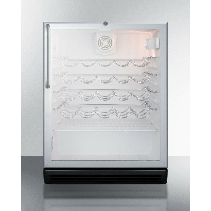 Summit 24 in. Wide Wine Cellar, ADA Compliant with 36 Bottle Capacity, Right Hinge, Glass Door, With Lock, 4 Adjustable Wine Racks, Analog Control, LED Light, Compressor Cooling, Vibration-Free, ETL Approved, CFC Free - SWC6GBL