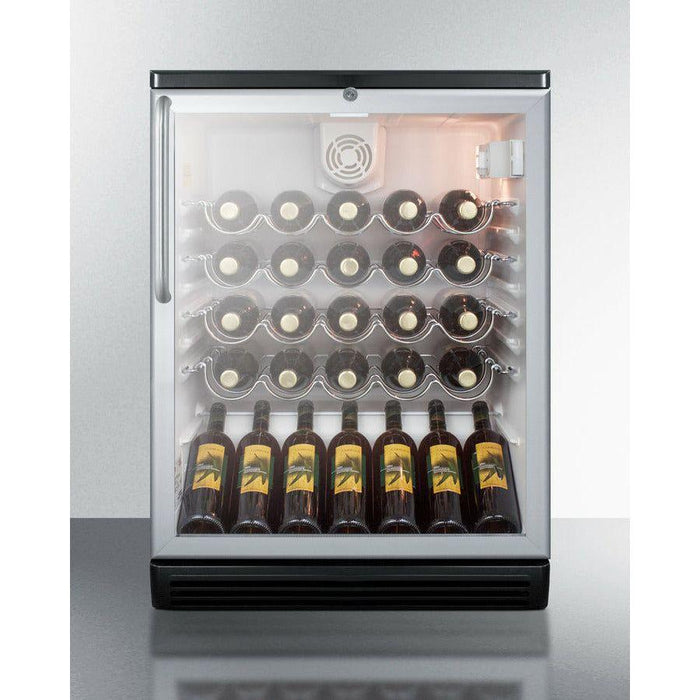 Summit 24 in. Wide Wine Cellar with 36-50 Bottles Bottle Capacity, Right Hinge, Glass Door, With Lock, 4 Adjustable Wine Racks, Analog Control, LED Light, Compressor Cooling - SWC6GBL