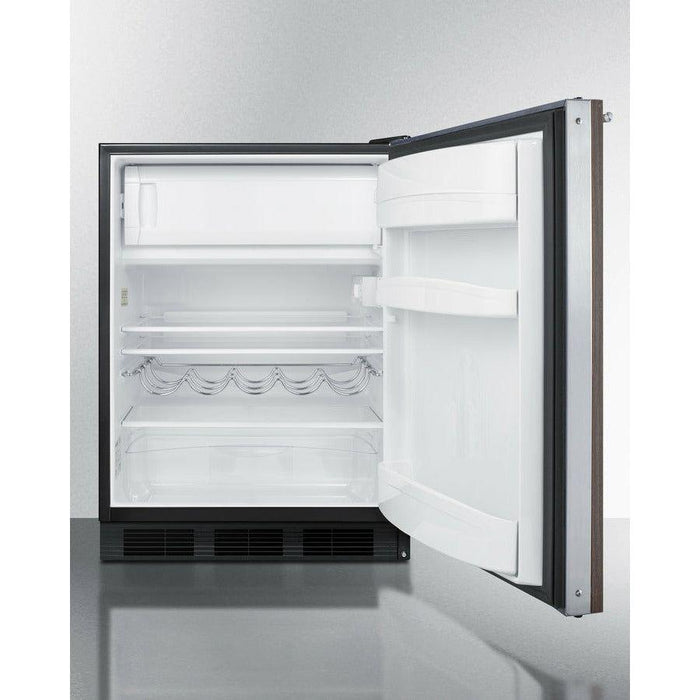 Summit 24 n. Wide Built-In Refrigerator-Freezer with Wood Panel, ADA Compliant with 5.1 cu. ft. Capacity, 2 Glass Shelves, Right Hinge, Crisper Drawer, Cycle Defrost, Adjustable Thermostat, CFC Free, Wine Shelf - CT663BKBIWP1ADA