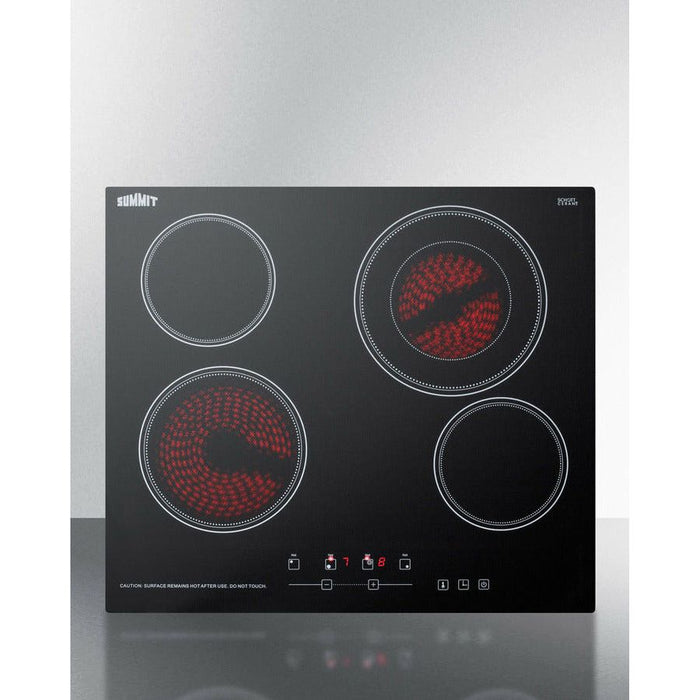 Summit Cooktops Summit 24" Wide 230V 4-Burner Radiant Cooktop w/ 4 Elements, Hot Surface Indicator, ADA Compliant, ETL Safety Listed, Schott Ceran Glass, Residual Heat Indicator Light, Digital Touch Controls - CR4B23T