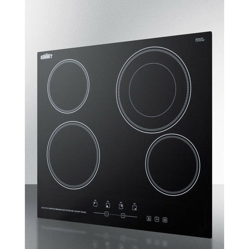Summit Cooktops Black Summit 24" Wide 230V 4-Burner Radiant Cooktop w/ 4 Elements, Hot Surface Indicator, ADA Compliant, ETL Safety Listed, Schott Ceran Glass, Residual Heat Indicator Light, Digital Touch Controls - CR4B23T