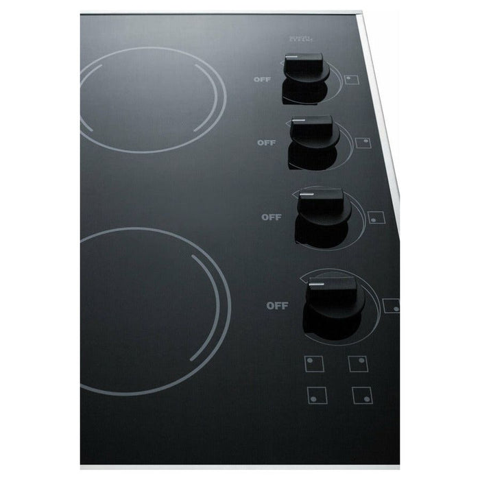 Summit Cooktops Summit 24" Wide 230V 4-Burner Radiant Cooktop with 4 Elements, Installs Over Oven, Schott Ceran Glass, Push-to-Turn Knobs - CR425