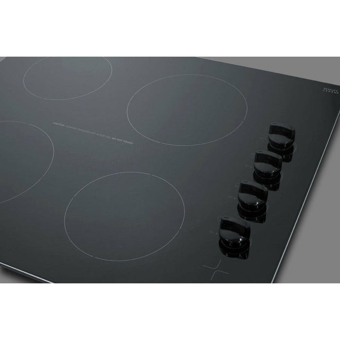 Summit Cooktops Summit 24" Wide 230V 4-Burner Radiant Cooktop with 4 Elements, Push-to-Turn Knobs, Schott Ceran Glass in Black - CR4B242BK