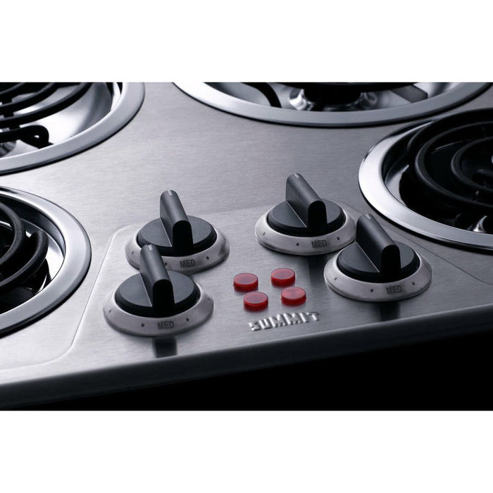 Summit Cooktops Summit 24" Wide 240V 4-Burner Coil Cooktop with 4 Elements, ADA Compliant, Push-to-Turn Knobs in Stainless Steel - CR4SS24