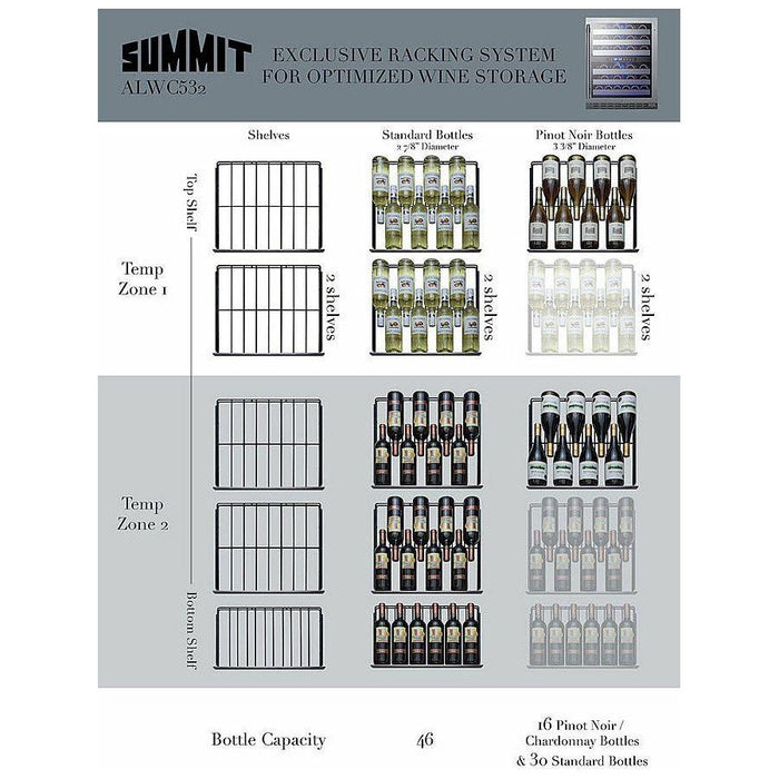 Summit Wine Coolers Summit 24" Wide, 46 Bottle Capacity Free Standing Wine Cooler with Full Extension Shelving - ALWC532