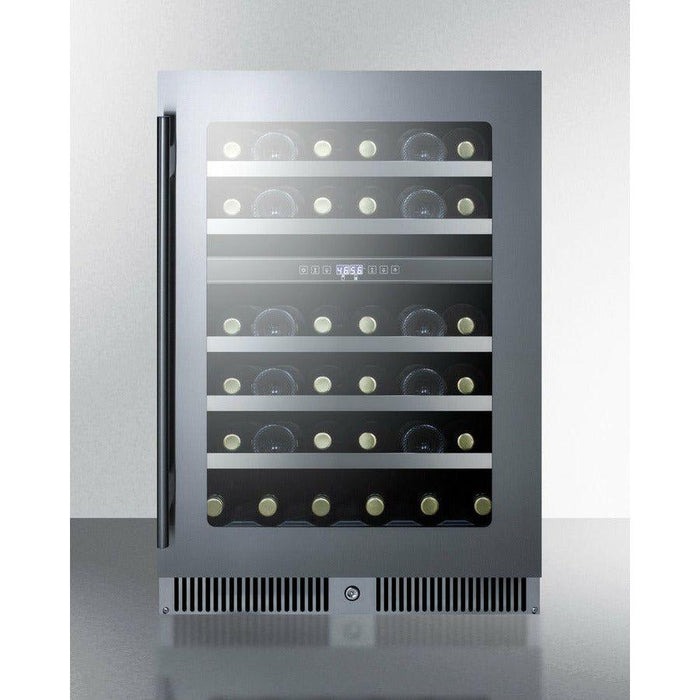 Summit Wine Coolers Summit 24" Wide Built-In Dual-Zone Wine Cellar with 36 Bottle Capacity, Glass Door, With Lock, 5 Extension Wine Racks, Digital Control - CL244WC