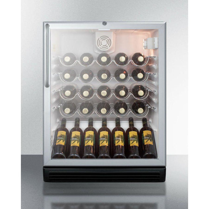 Summit Wine Coolers Summit 24" Wide Built-In Wine Cellar, ADA Compliant with 36 Bottle Capacity, Right Hinge, Glass Door, With Lock, 4 Adjustable Wine Racks, Analog Control, LED Light, Compressor Cooling, ETL Approved, CFC Free - SWC6GBL
