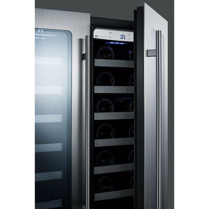 Summit Wine Coolers Summit 24" Wide Built-In Wine Cellar with 42 Bottle Capacity, Both Hinge, Glass Door, 12 Extension Wine Racks, Digital Control, LED Light, Compressor Cooling, Built-In capable, Dual Zone, Digital Thermostat - CLFD24WC