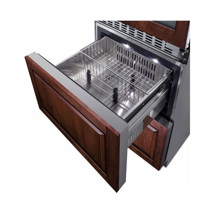 Summit Wine Coolers Summit 24" Wide Combination Dual-Zone Wine Cellar and 2-Drawer All-Freezer (Panels Not Included) with Right Hinge, Sabbath Mode, CFC Free, Automatic Defrost, Double Pane Tempered Glass Door - SWCDAF24