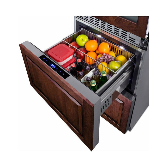 Summit Wine Coolers Summit 24" Wide Combination Dual-Zone Wine Cellar and 2-Drawer Refrigerator-Freezer (Panels Not Included) with 6 Right Hinge, with Door Lock, Automatic Defrost, CFC Free, LED Lighting, Double Pane Tempered Glass Door - SWCDRF24