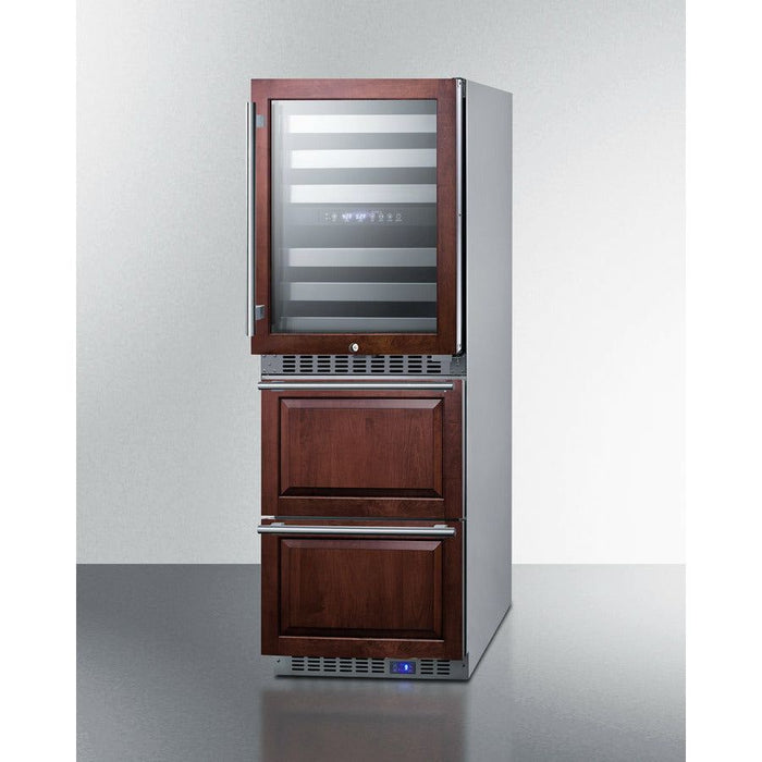 Summit Wine Coolers Summit 24" Wide Combination Dual-Zone Wine Cellar and 2-Drawer Refrigerator-Freezer (Panels Not Included) with 6 Right Hinge, with Door Lock, Automatic Defrost, CFC Free, LED Lighting, Double Pane Tempered Glass Door - SWCDRF24