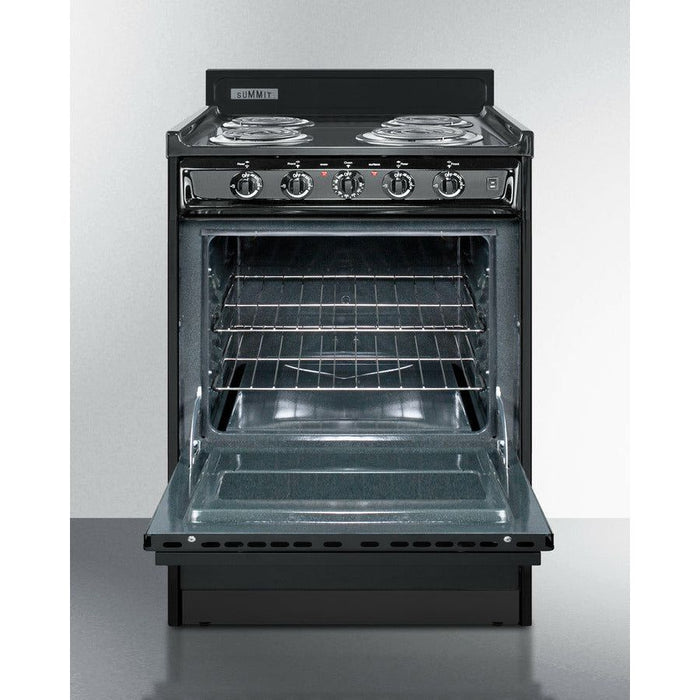 Summit Ranges Summit 24" Wide Electric Coil Range with 4 Coil Elements, 2.92 cu. ft. Capacity, Chrome Drip Pans and Storage Compartment in Black - TEM610C