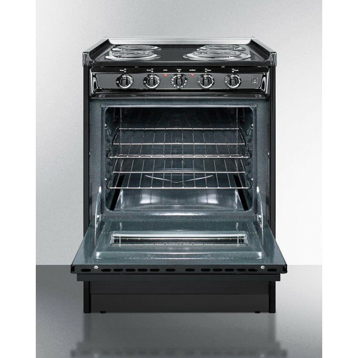 Summit Ranges Summit 24" Wide Electric Coil Range with 4 Elements, 2.92 cu. ft. Total Oven Capacity, Storage Drawer, ADA Compliant, Storage Drawer - TEM610CRW