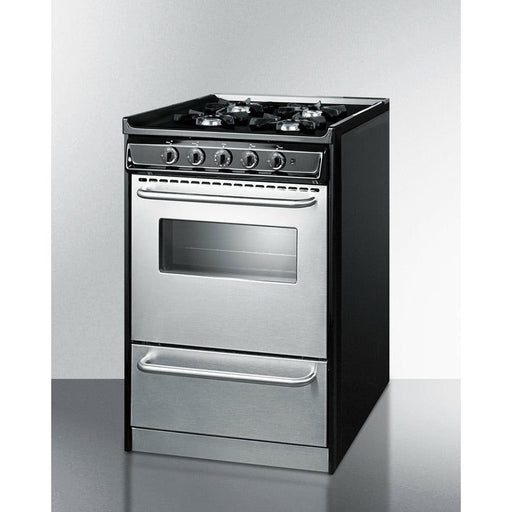 Summit Ranges Summit 24" Wide Gas Range, Open Burners with 2.9 cu. ft. Capacity, 4 Sealed Burners, High Output Burner, Broiler Compartment, Recessed Top - TNM6