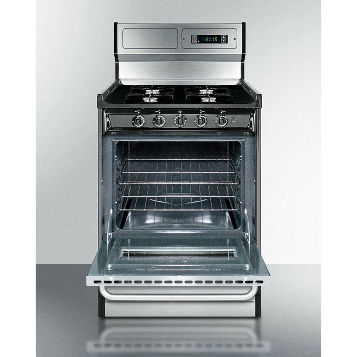Summit Ranges Summit 24" Wide Gas Range, Open Burners with 2.9 cu. ft. Capacity, 4 Sealed Burners, High Output Burner, Broiler Compartment, Recessed Top - TNM6