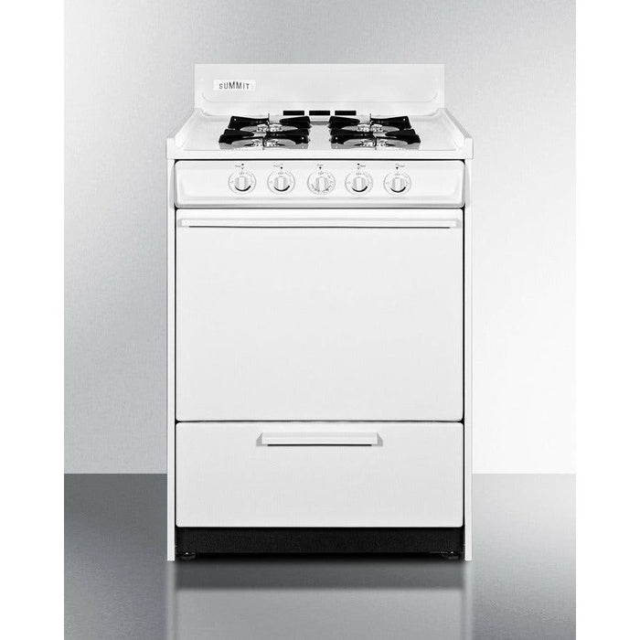 Summit Ranges Summit 24" Wide Gas Range with 4 Open Burners, 2.92 cu ft Oven, Broiler Drawer, Electronic Ignition, Porcelain Construction - WNM610