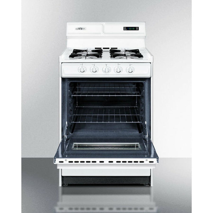 Summit Ranges Summit 24" Wide Gas Range with Natural Gas, 4 Open Burners, 2.92 cu. ft. Total Oven Capacity, Viewing Window, Broiler Drawer - WNM6307