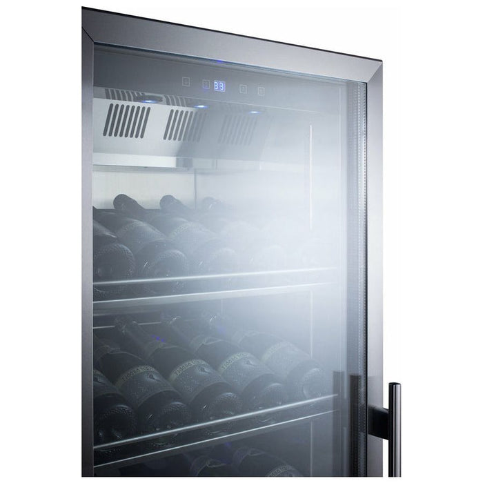 Summit Wine Coolers Left Hand Door Swing/Stainless Steel Summit 24" Wide Single Zone Commercial Wine Cellar with 35 Bottle Capacity, Right Hinge, Glass Door, With Lock, 6 Fixed Wine Racks, Digital Control, LED Light, Compressor Cooling, ETL Approved, Digital Thermostat, Factory Installed Lock - SCR1401