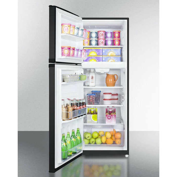 Summit 26 in. Wide Top Mount Refrigerator-Freezer with 12.89 cu. ft. Total Capacity, 2 Glass Shelves, 3.92 cu. ft. Freezer Capacity, Left Hinge, Crisper Drawer, Frost Free Defrost - FF1427BKLHD