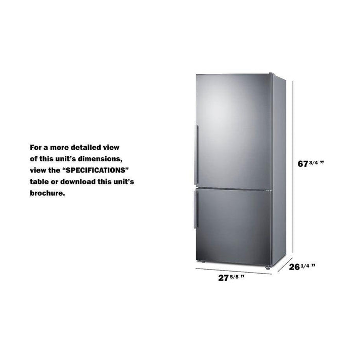 Summit Refrigerators Summit 28" Wide Bottom Freezer Refrigerator - FFBF283SS