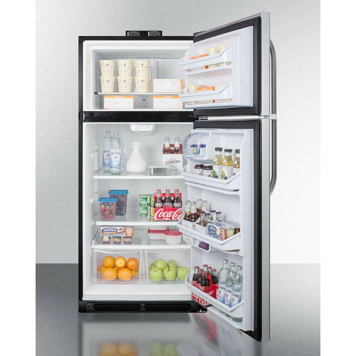 Summit 30 in. Top Freezer Refrigerator with 18 cu. ft. Total Capacity, Adjustable Thermostat and Shelves, CFC Free, High/Low Temperature Alarm, NIST Calibrated Temperature Display, Sealed Back, Gallon Door Bin, CARB Compliant