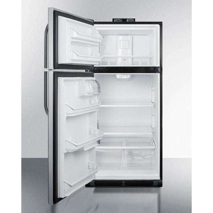 Summit 30 in. Top Freezer Refrigerator with 18 cu. ft. Total Capacity, Adjustable Thermostat and Shelves, CFC Free, High/Low Temperature Alarm, NIST Calibrated Temperature Display, Sealed Back, Gallon Door Bin, CARB Compliant