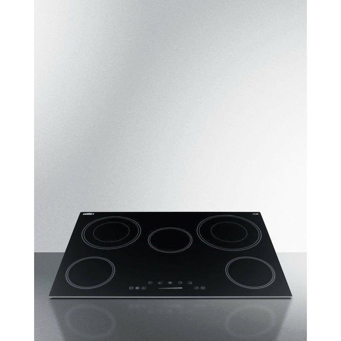 Summit 30 in. Wide 208-240V 5-Burner Radiant Cooktop with 5 Elements, Hot Surface Indicator, ADA Compliant, ETL Safety Listed, Child Lock, ETL, Residual Heat Indicator Light, Digital Touch Controls, EuroKera Glass Surface - CR5B30T