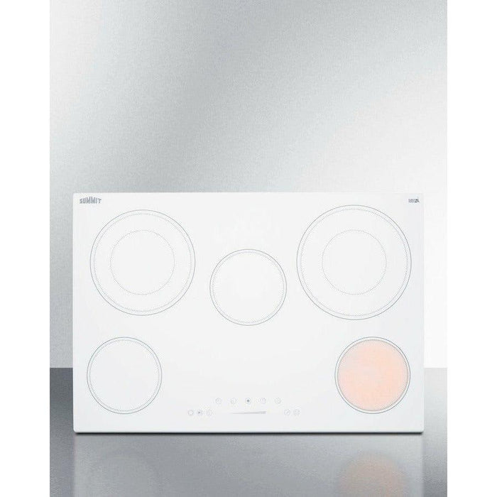 Summit 30 in. Wide 208-240V 5-Burner Radiant Cooktop with 5 Elements, Hot Surface Indicator, ADA Compliant, ETL Safety Listed, Child Lock, ETL, Residual Heat Indicator Light, Digital Touch Controls, EuroKera Glass Surface - CR5B30T