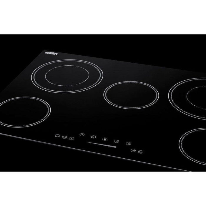 Summit 30 in. Wide 208-240V 5-Burner Radiant Cooktop with 5 Elements, Hot Surface Indicator, ADA Compliant, ETL Safety Listed, Child Lock, ETL, Residual Heat Indicator Light, Digital Touch Controls, EuroKera Glass Surface - CR5B30T